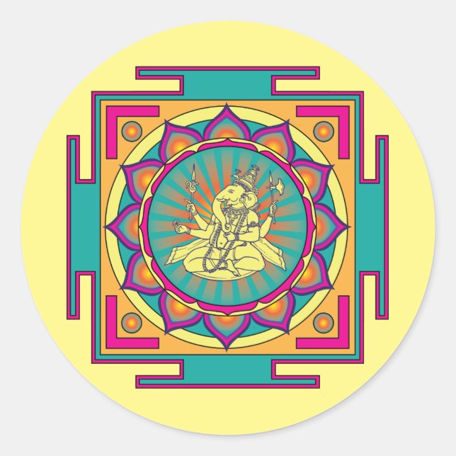 Pegatina Redonda Ganesha Mandala (Anverso)