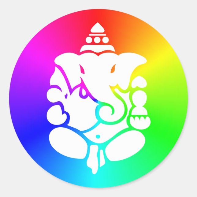 Pegatina Redonda Ganesha Rainbow (Anverso)