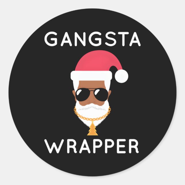 Pegatina Redonda Gangsta Wrapper African American Santa Claus (Anverso)