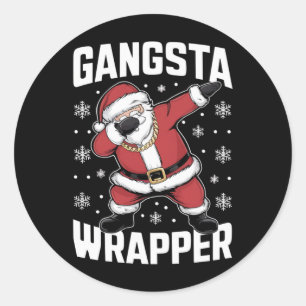 Pegatina Redonda Gangsta Wrapper Funny Dabbing Santa Navidades