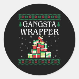 Pegatina Redonda Gangsta Wrapper Ugly Sweater Navidades T