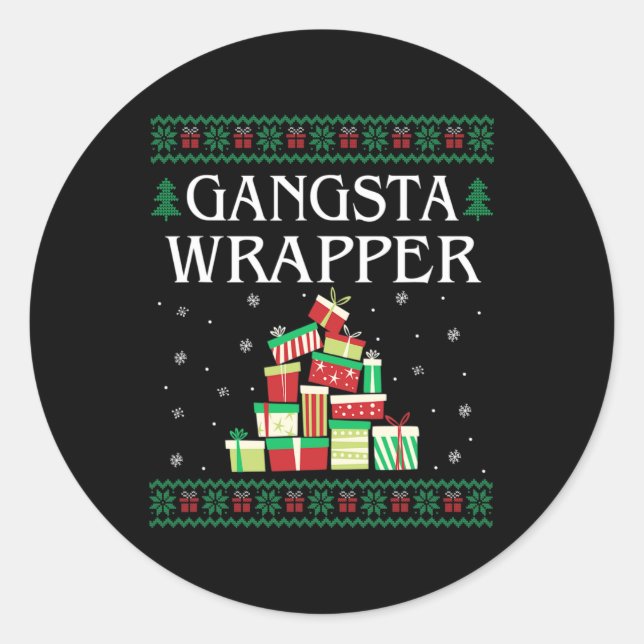Pegatina Redonda Gangsta Wrapper Ugly Sweater Navidades T (Anverso)