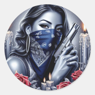 Pegatina Redonda Gangster Chica Hip Hop arte chicano Diseño
