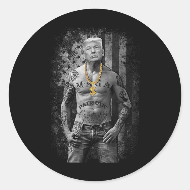 Pegatina Redonda Gángster patriótico pro Trump - República Antilibe (Anverso)