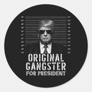 Pegatina Redonda Gangster Por El Presidente Donald Trump Mugshot