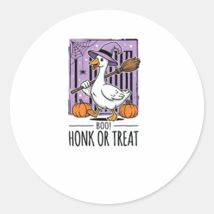 Pegatina Redonda Ganso de Bruja de Halloween Honk o Truco