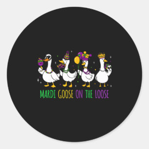 Pegatina Redonda Ganso de Mardi suelto divertido Mardi Gras Louisia