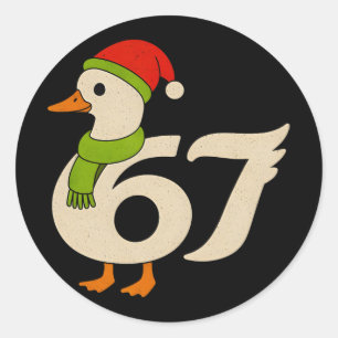Pegatina Redonda Ganso divertido 67 Navidad 6 7 Meme Pato Sombrero