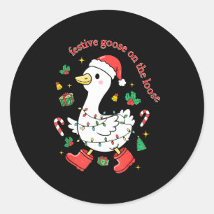 Pegatina Redonda Ganso Festivo De Navidad Suelto Ganso Tonto X
