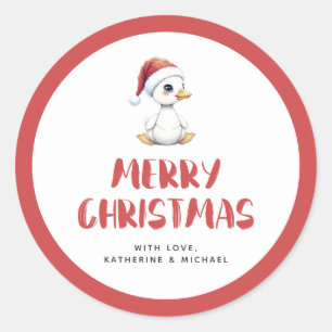 Pegatina Redonda Ganso Pato de Navidad Personalizado Acuarela