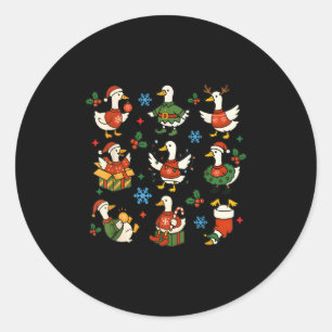 Pegatina Redonda Ganso Tonto Retro Santa Navidad Dulce Alegre Ganso