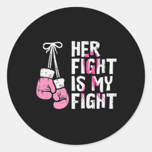 Pegatina Redonda Gantes de boxeo de cáncer de mama Su lucha Mi muje