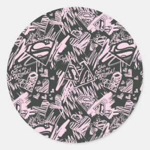 Pegatina Redonda Garabatos del rosa y del negro de Supergirl