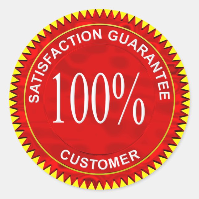 Pegatina Redonda Garantía de satisfacción en rojo cromado (Anverso)