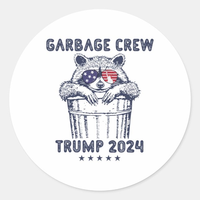 Pegatina Redonda Garbyge Crew Vota A Trump 2024 Divertido Racc Repu (Anverso)
