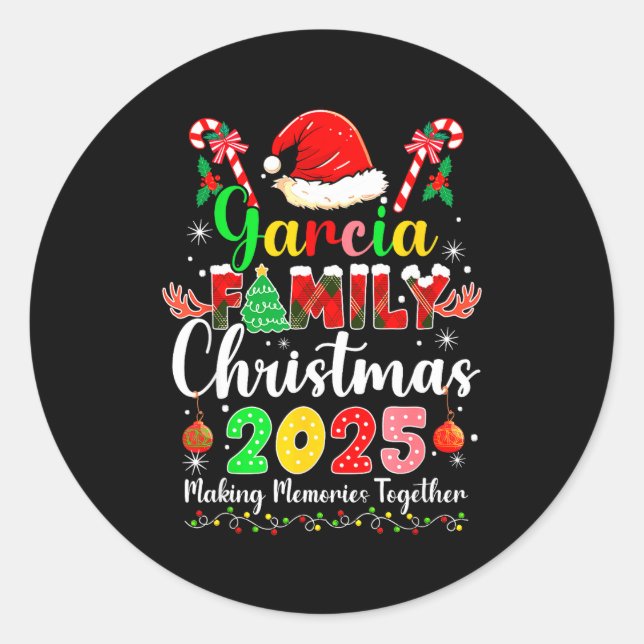 Pegatina Redonda Garcia Family Christmas 2025 Matching Santa Hat Xm (Anverso)