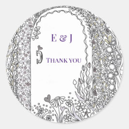 Pegatina Redonda Garden Door Floral Wedding Thank You Classic