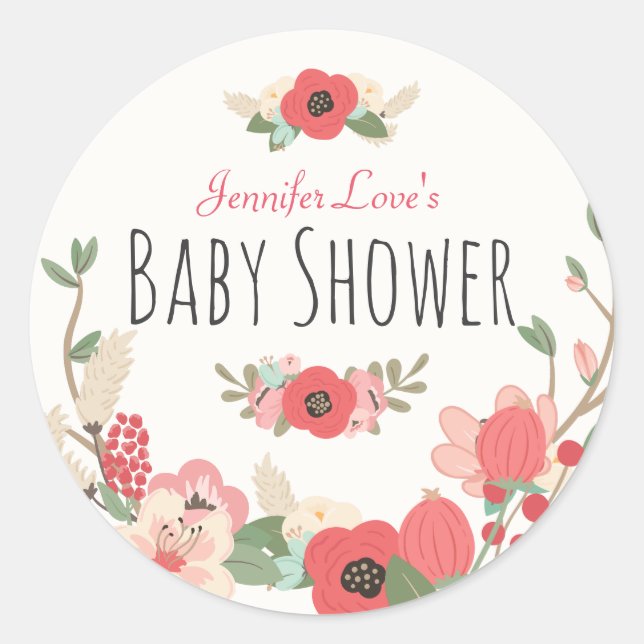 Pegatina Redonda Garden Floral Baby Shower (Anverso)