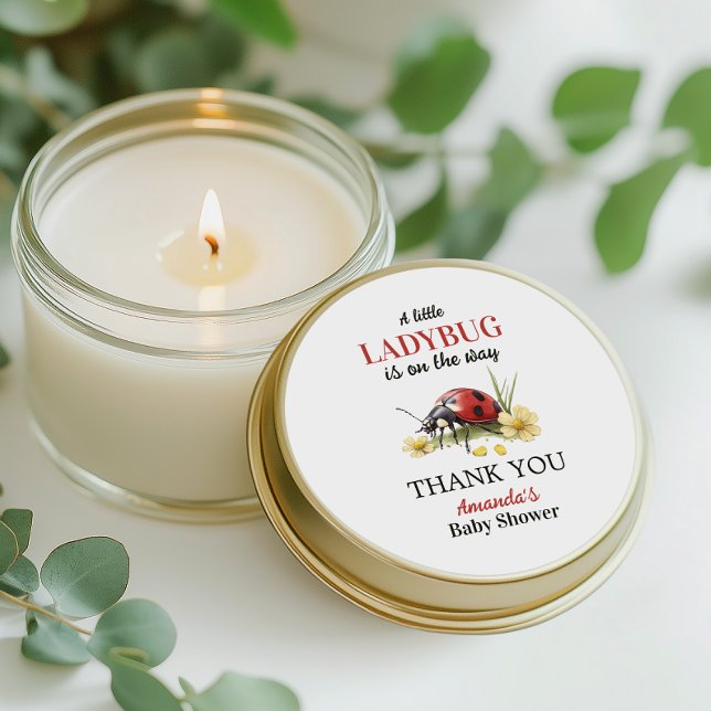 Pegatina Redonda Garden Floral Daisy Little Ladybug Baby Shower (Subido por el creador)