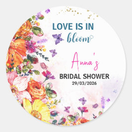 Pegatina Redonda Garden love is in bloom wildflower bridal shower