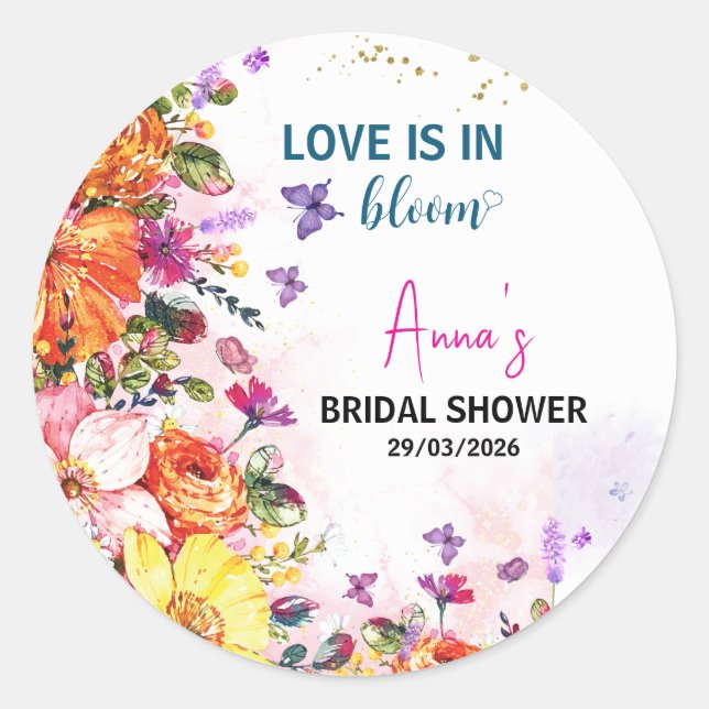 Pegatina Redonda Garden love is in bloom wildflower bridal shower (Anverso)