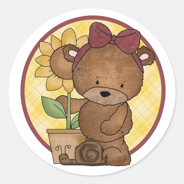 Pegatina Redonda Gardening Teddy Bear v4 (Anverso)