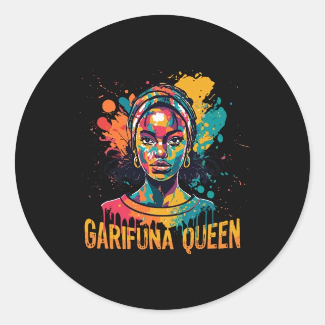Pegatina Redonda Garifuna Queen Design For Honduras Caribbean Afro  (Anverso)