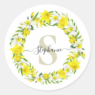 Pegatina Redonda Garland blanco amarillo personalizado