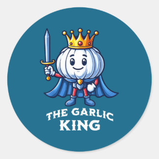 Pegatina Redonda Garlic King Funny Italian Food Vegetable 
