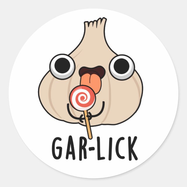 Pegatina Redonda Garlick Funny Garlic Herb Pun (Anverso)