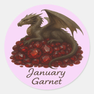 Pegatina Redonda Garnet de enero - Dragón y Gemstone