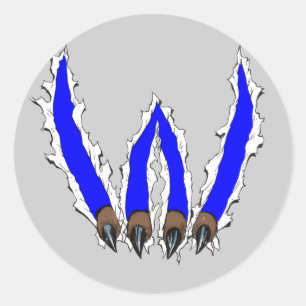 Pegatina Redonda Garra que rasga con diseño - azul de los gatos