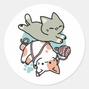 Pegatina Redonda Garras y diversión – Adorable ilustración de gato