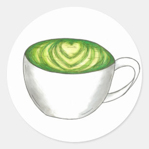Pegatina Redonda Gastronomía de té verde mate en japonés