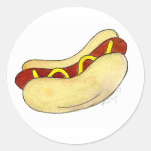 Pegatina Redonda Gastronomía rápida a la parrilla Perro caliente mo