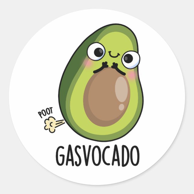 Pegatina Redonda Gasvocado Funny Farting Aguacate Pun (Anverso)