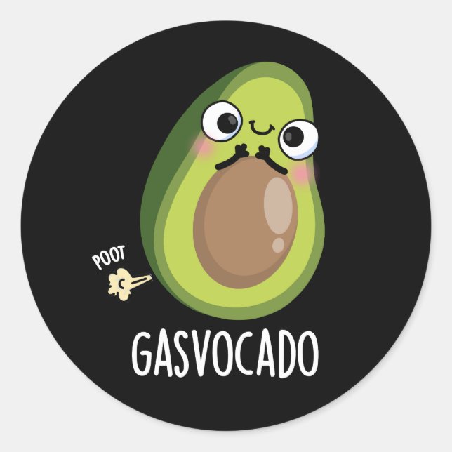 Pegatina Redonda Gasvocado Funny Farting Aguacate Pun Dark BG (Anverso)