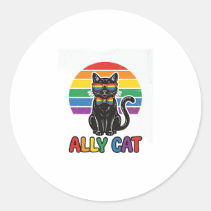 Pegatina Redonda Gata Aliada Arcoíris Orgullo Diseño Camiseta Gato 