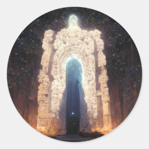 Pegatina Redonda Gate To Eternity Fantasy Sci-Fi Art