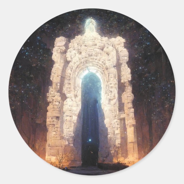 Pegatina Redonda Gate To Eternity Fantasy Sci-Fi Art (Anverso)