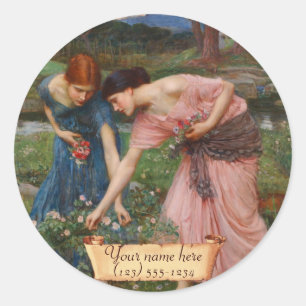Pegatina Redonda "Gather Ye Rosebuds" Plancha de libros prerapelita