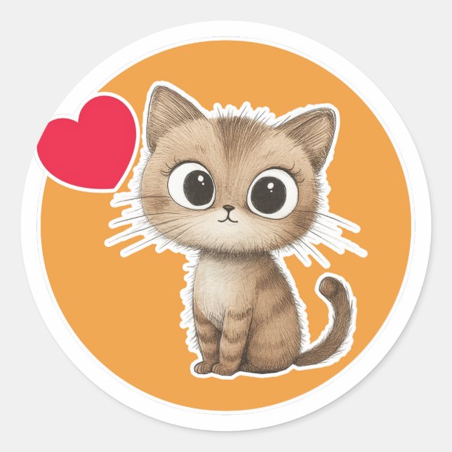 Pegatina Redonda Gatito Adorable (Anverso)