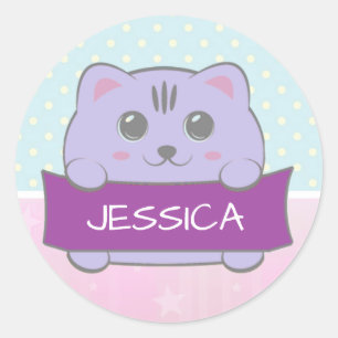 Pegatina Redonda Gatito Adorable Personalizado con Lunares