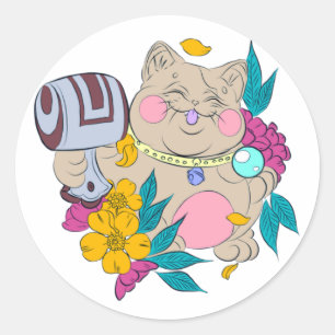 Pegatina Redonda gatito afortunado