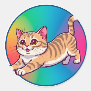 Pegatina Redonda Gatito Atigrado Naranja Juguetón