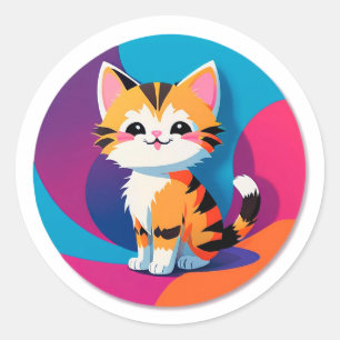 Pegatina Redonda Gatito Atigrado Naranja Juguetón