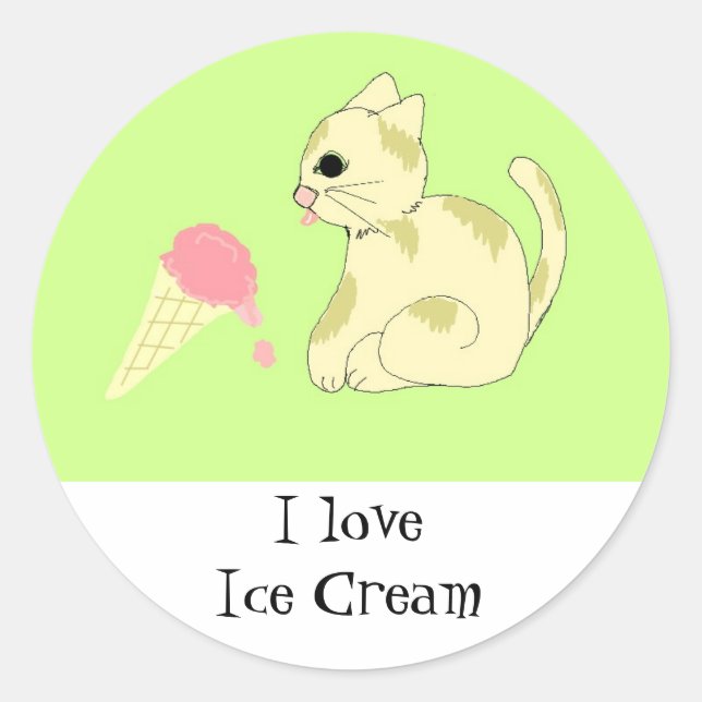 Pegatina Redonda Gatito con cono de helado (Anverso)