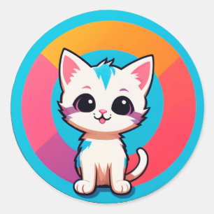 Pegatina Redonda Gatito de dibujos animados lindo