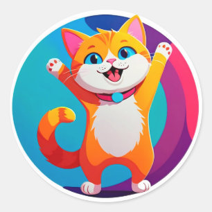 Pegatina Redonda Gatito de dibujos animados lindo