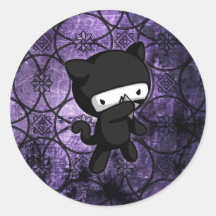 Pegatina Redonda Gatito de Ninja